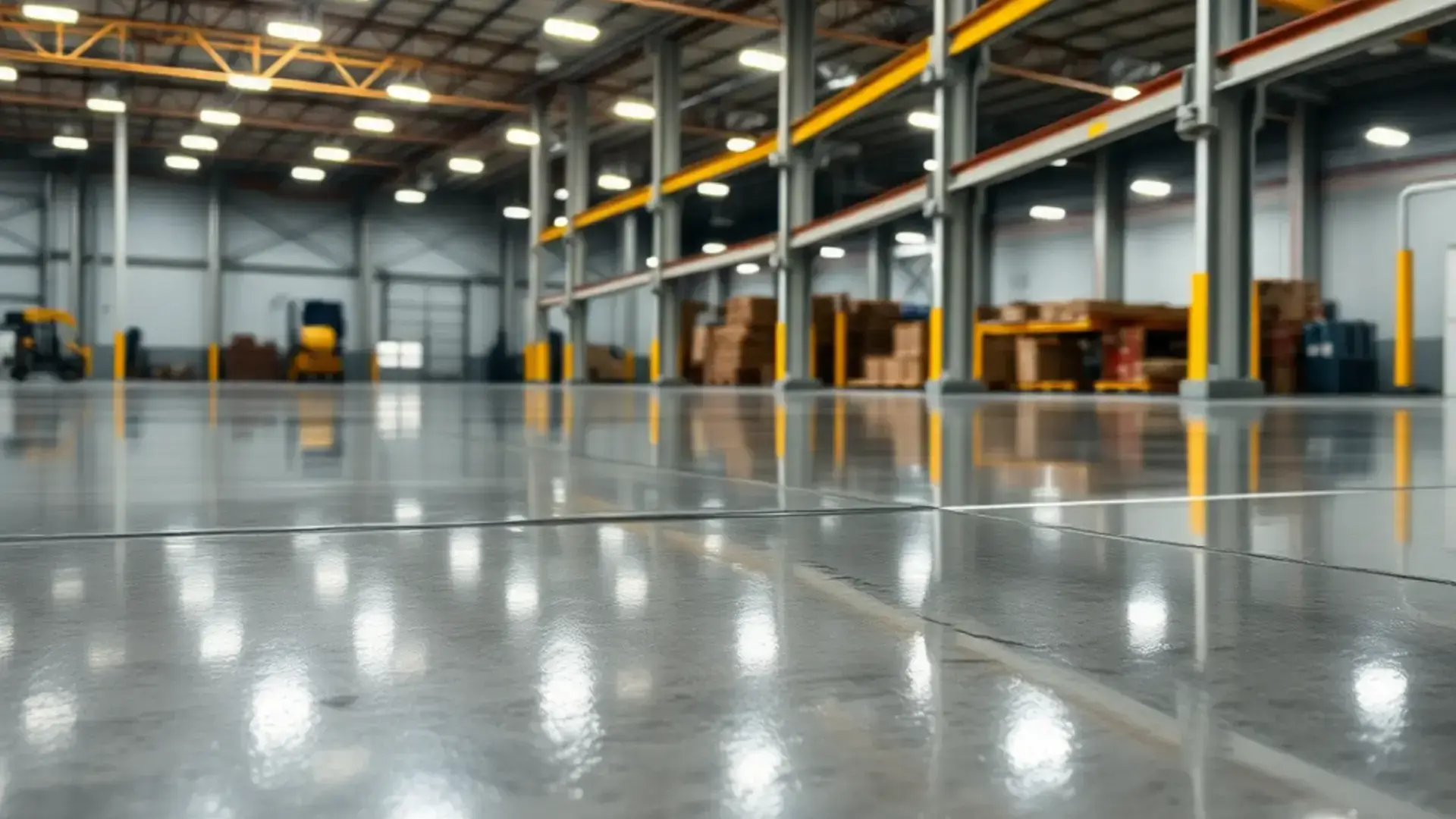 Polished concrete floor showing beautiful shine and reflections